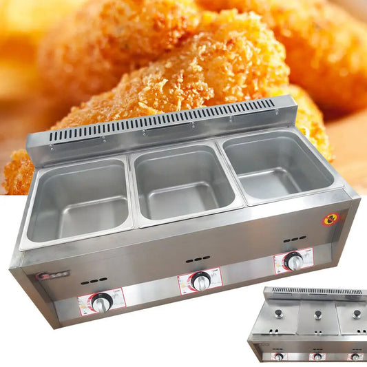 3 Pan Gas Fryer Catering Food Warmer Steam Table Buffet Restaurant Deep Fryer for Home Kitchen Use