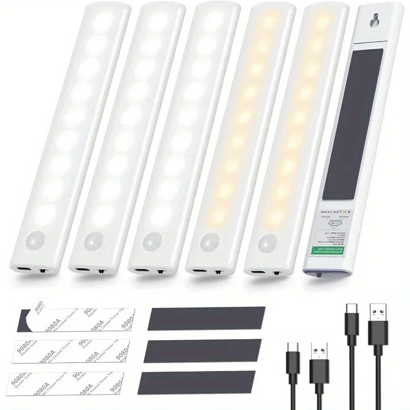 Under Cabinet Motion Sensor Rechargeable LED Lights 1/3/5/6 Packs for Closet Kitchen Bathroom