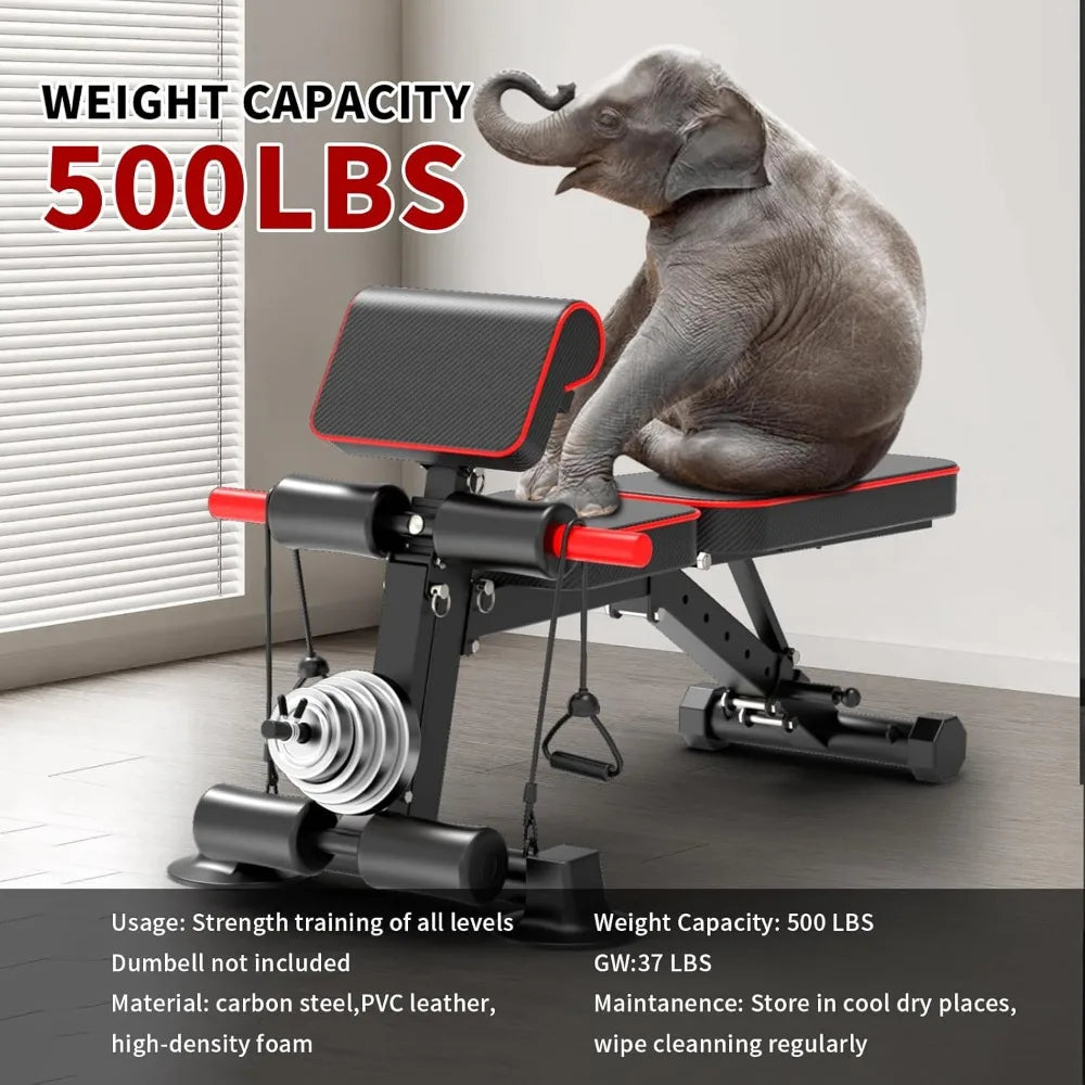 Adjustable Weight Bench Foldable Utility Workout Bench for Home Gym Incline Decline Full Body Workout 600LB Capacity