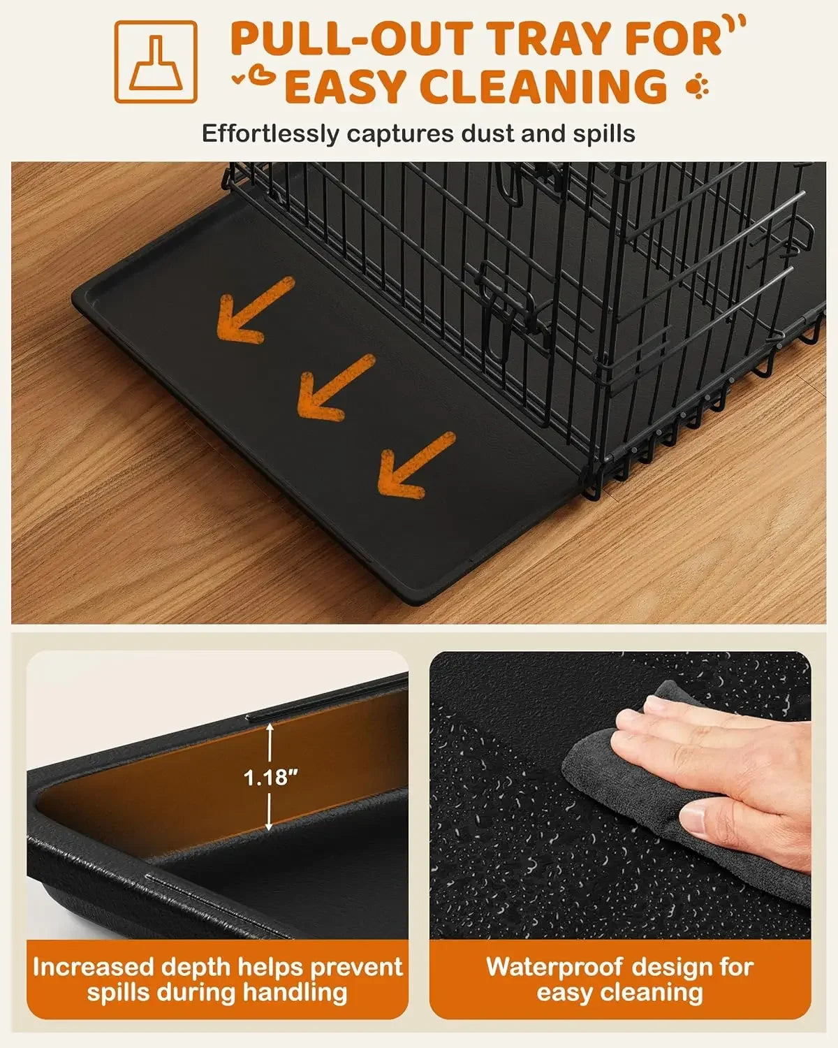 42 Inch Dog Crate Double Door Dog Crate with Divider for Puppy to Adult XL Collapsible Metal Dog Crate with Removable Tray Wire Dog Kennel Pet Crate for Large Dogs Portable Travel Cage Black