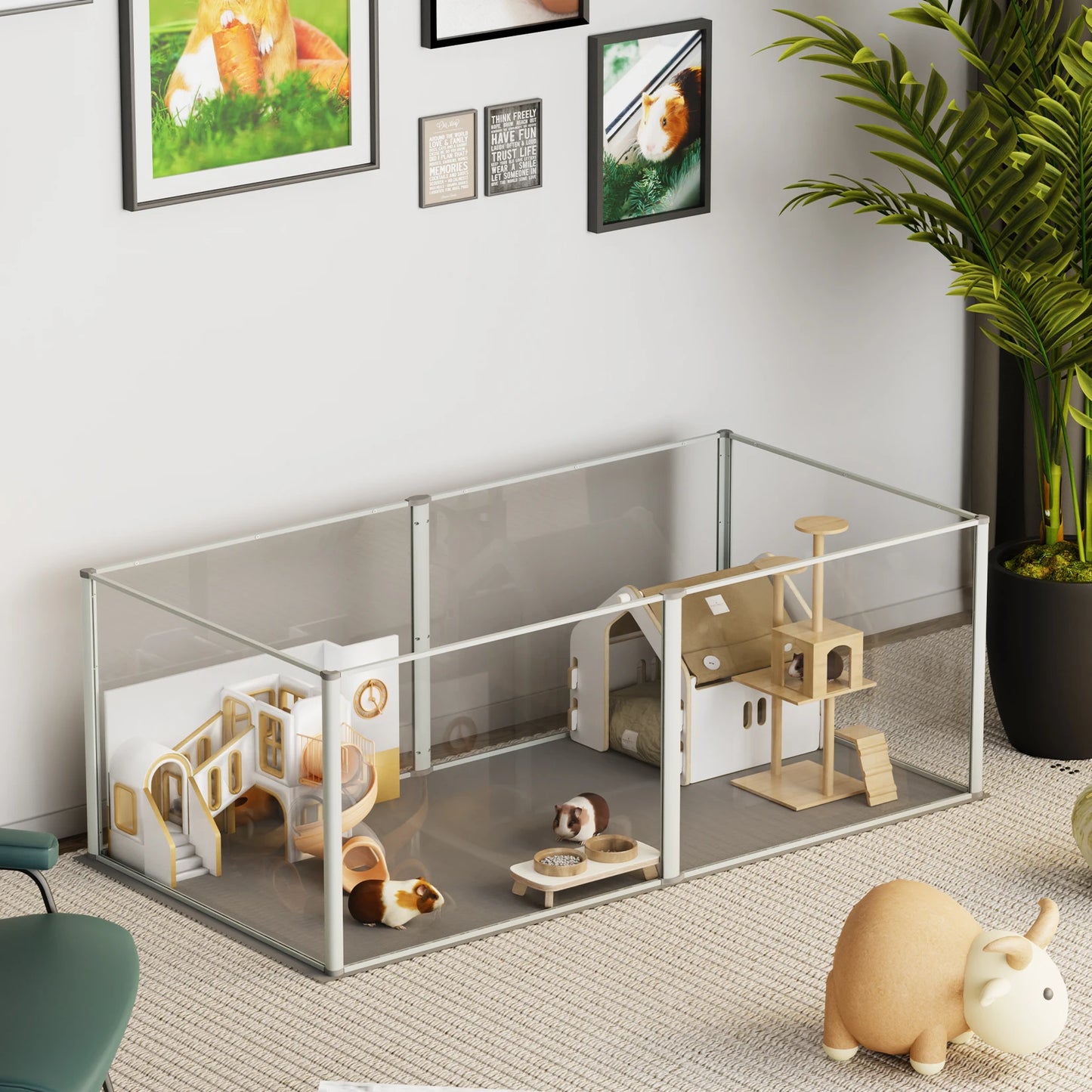 6 Panels Acrylic Pet Dog Playpen Indoor Waterproof Pad Puppy Crate Kennel Fence Cage for Guinea Pigs Hedgehogs