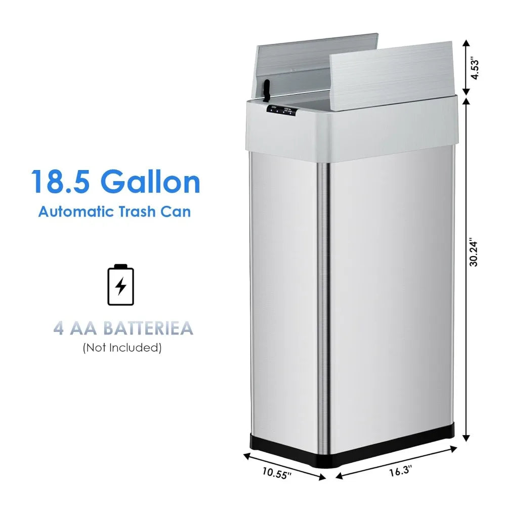 Automatic Trash Can 18.5 Gallon Touchless Motion Sensor Garbage Bin with Soft Close Lid and Bag Retainer Ring