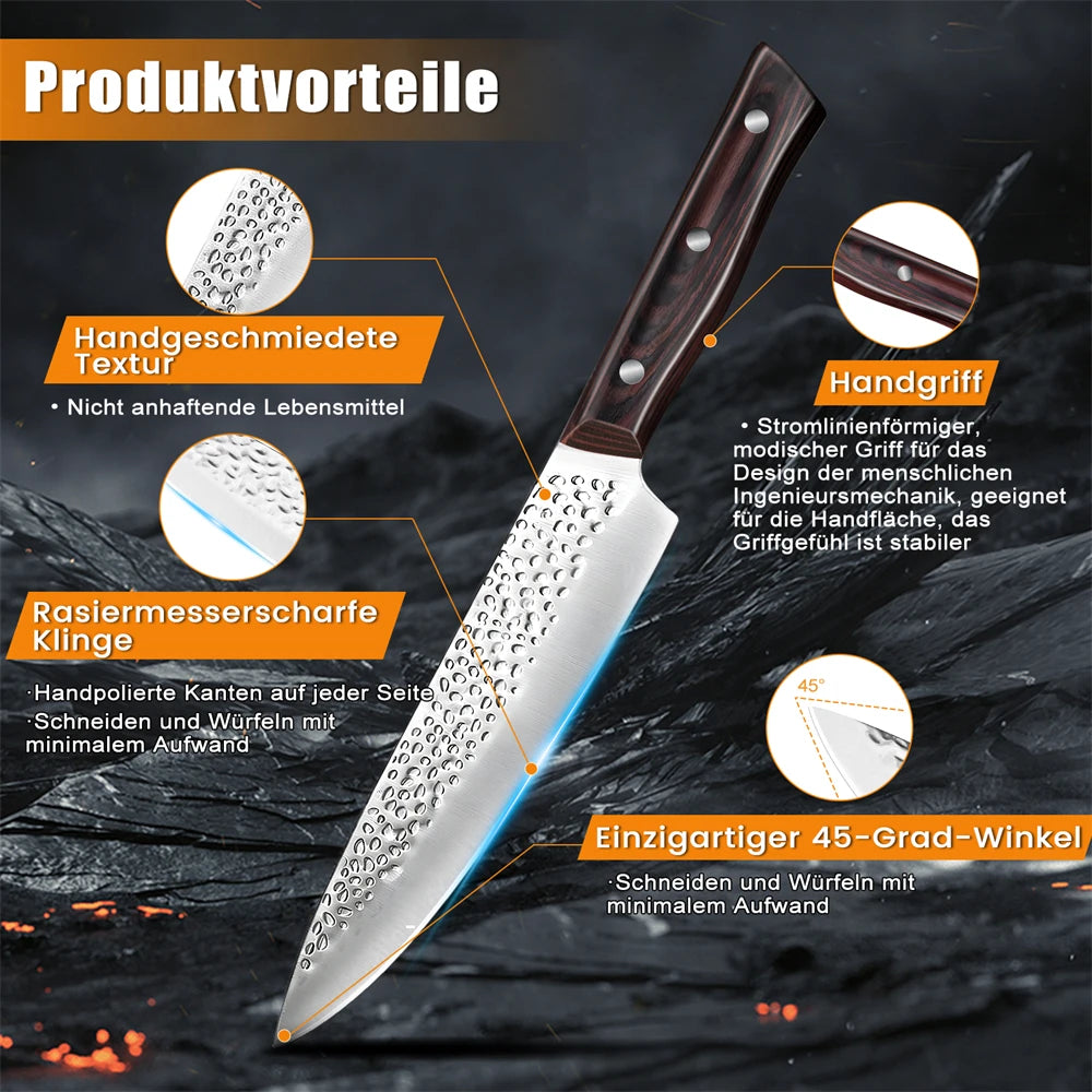 8 Piece Chef Knife Kitchen Knives Set Hammer Pattern Sharp Cutting Blades Meat Salmon Slicing Santoku Cooking Tools