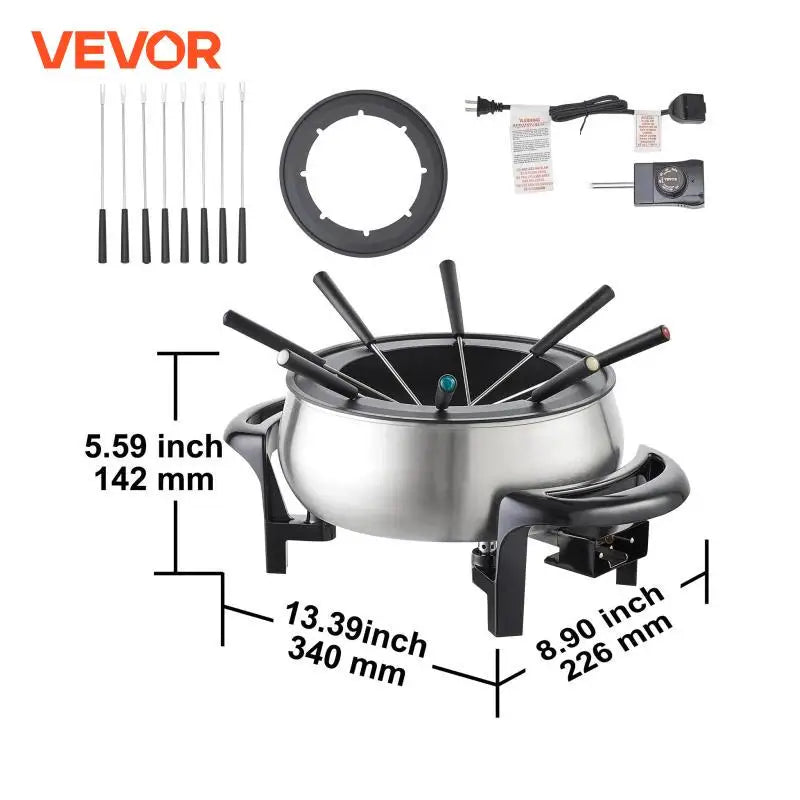 VEVOR Electric Fondue Pot Set for Cheese and Chocolate 3 Quart Stainless Steel Melting Pot with Temperature Control