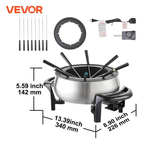 VEVOR Electric Fondue Pot Set for Cheese and Chocolate 3 Quart Stainless Steel Melting Pot with Temperature Control
