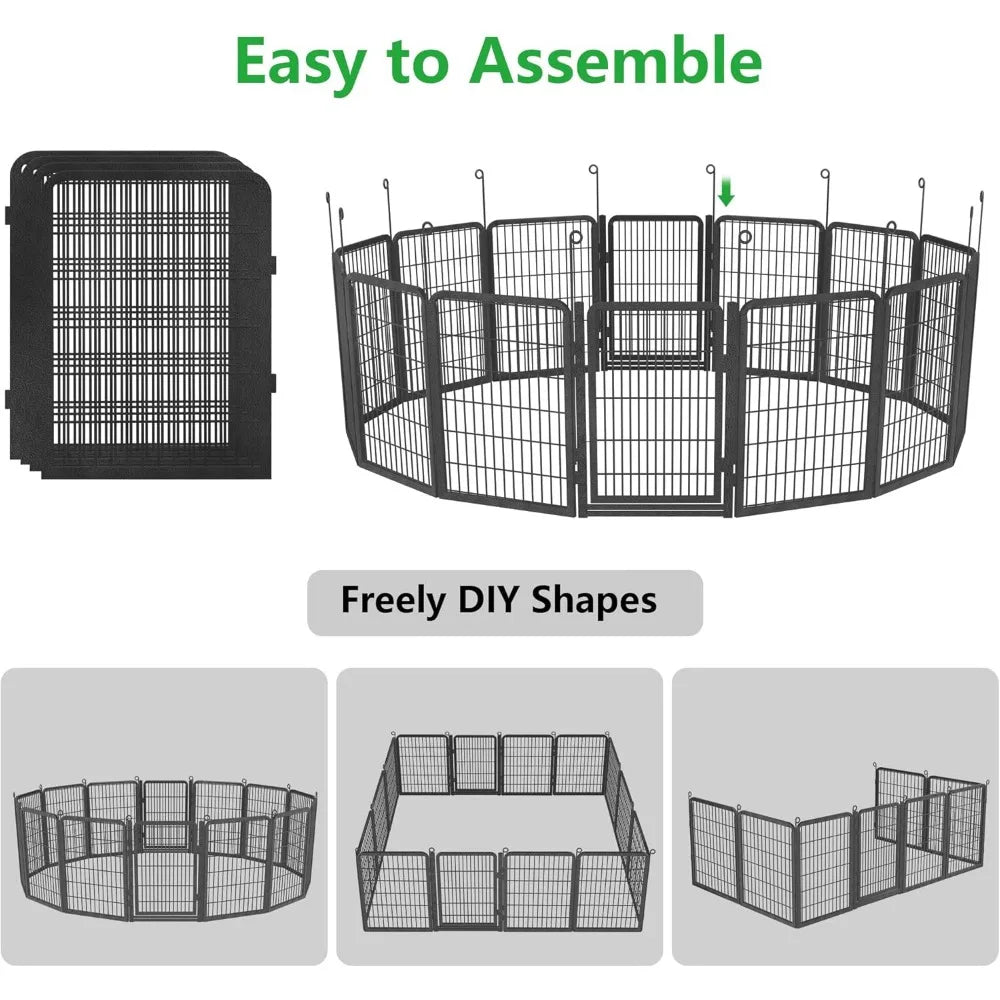 Dog Playpen Outdoor with Low Threshold Full Gate 40 Inch Height 14 Panels Large Dog Pen Dog Fence Outdoor for Yard Heavy Duty Pet
