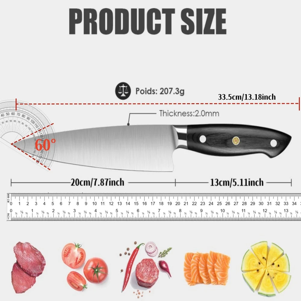 2PCS Pentachro Chef's Knife Professional 67 Layers Japanese Kitchen Knife Chef's Meat Cleaver Knives Wooden Handle