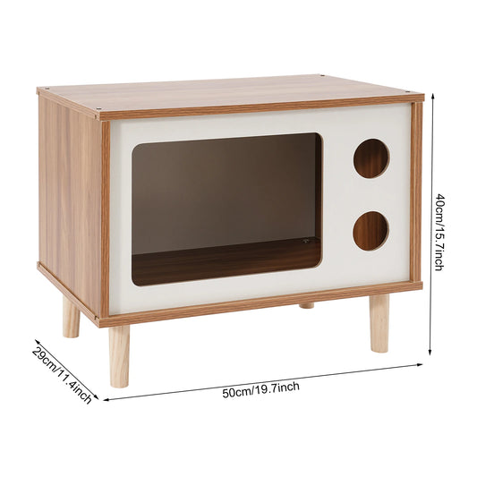Wooden Cat House Villa Pet Perch Bed Jumping Platform TV Shaped Cat Shelter for Indoor Cats and Small Dogs Up to 9.92 Pounds