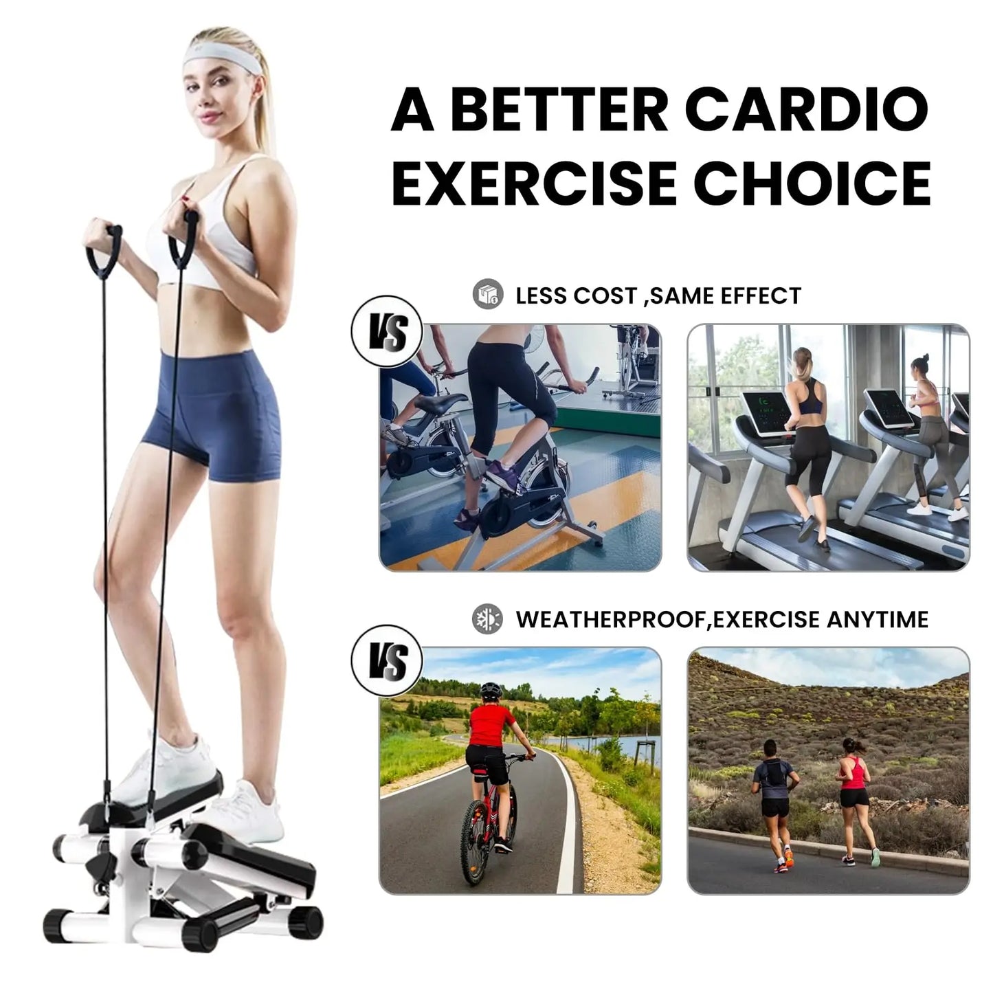 Mini Stepper with Resistance Band for Full Body Workout Home Fitness Equipment