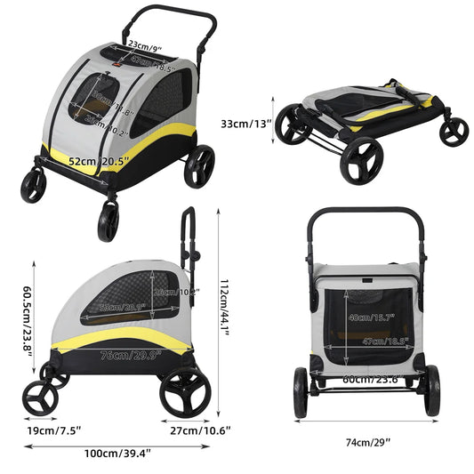 Premium Dog Stroller Pram Foldable Cart Travel Walk Pet Jogger Wagon for Small Medium Large Dogs