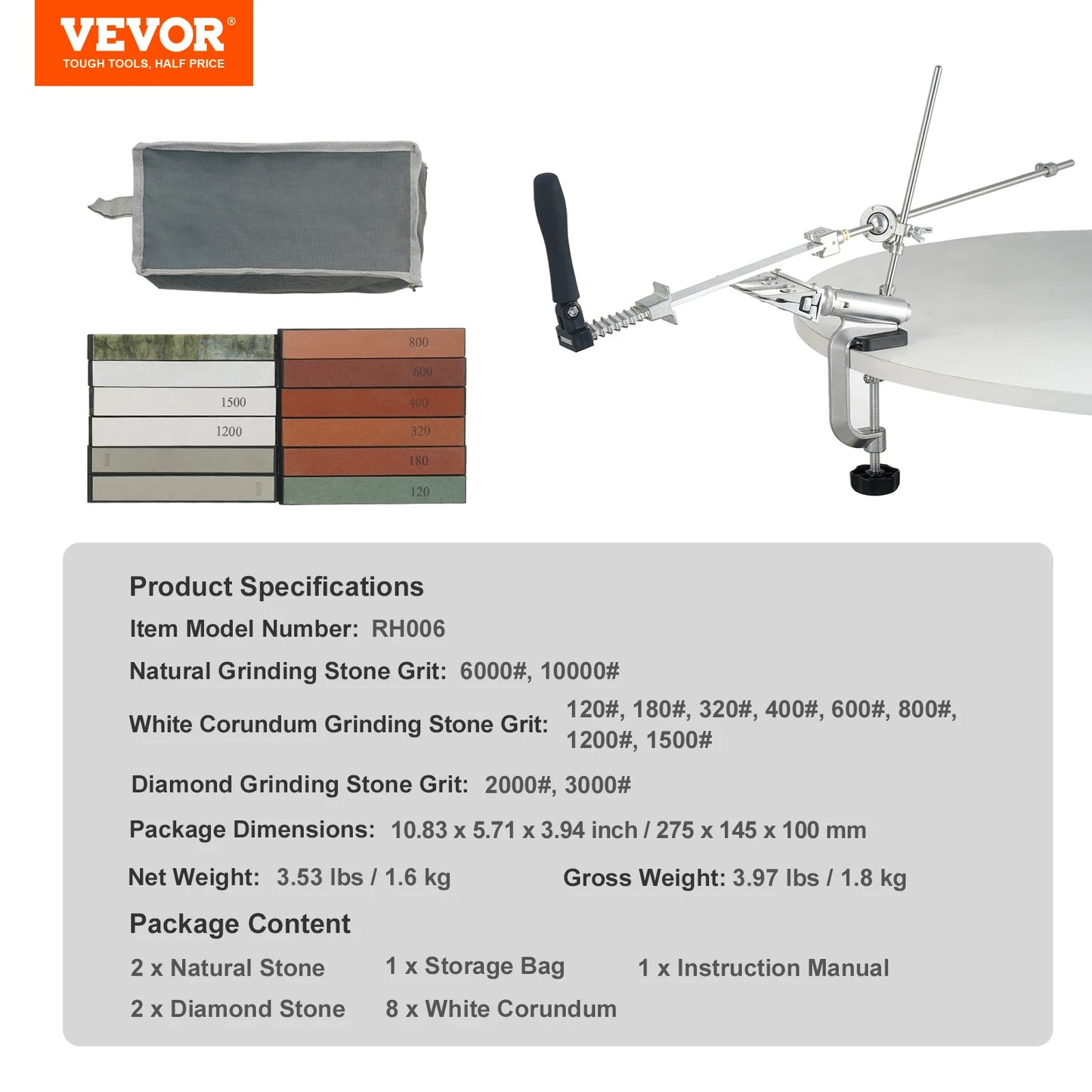 VEVOR Professional Knife Sharpener Kit with 12 Whetstones Fixed Angle Sharpening System for All Knives