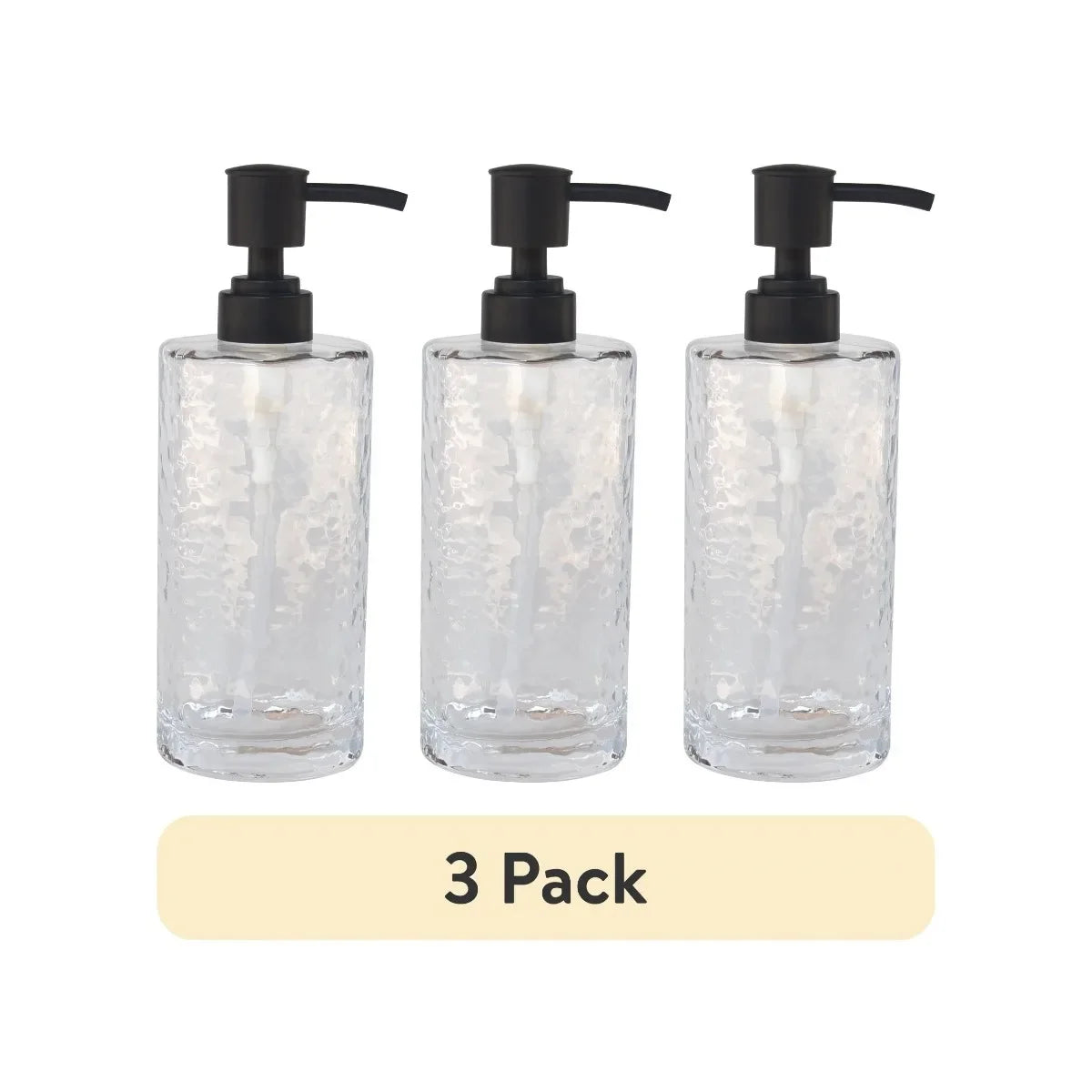 Hign-concerned Hammered Glass Soap Pump 3 Pack Dispenser