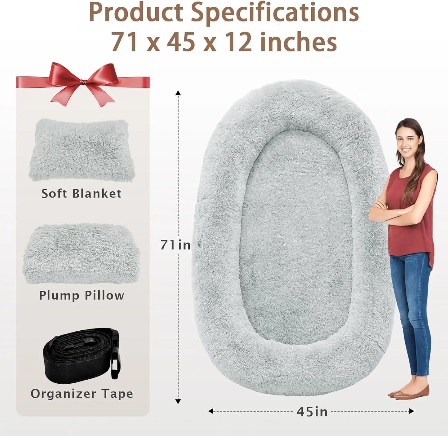 Human Dog Bed 71 Inch by 45 Inch by 12 Inch Size Washable Giant People Dog Bed with 10 CM Thick Memory Foam Large Oversize Dog Bed
