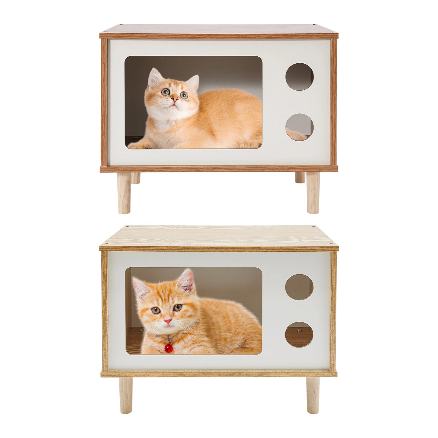 Wooden Cat House Villa Pet Perch Bed Jumping Platform TV Shaped Cat Shelter for Indoor Cats and Small Dogs Up to 9.92 Pounds