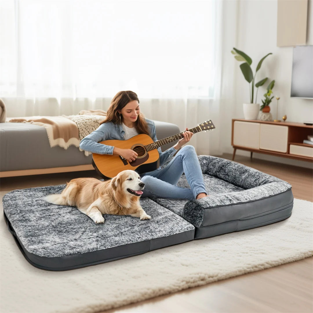 BINGOPAWCN Foldable Calming Orthopedic Dog Bed Plush Cover