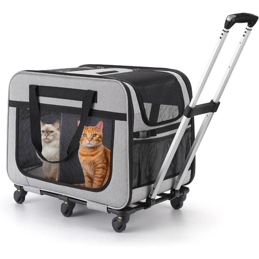 TIFICY Double Pet Carrier With Wheels For Small Dogs Cats