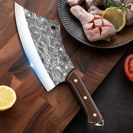 7 Inch Hand Forged Stainless Steel Kitchen Butcher Knife Sharp Meat Cleaver Cooking Chef Knife for Chicken and Beef