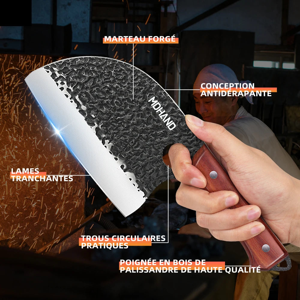 14PCS Kitchen Knives Set Cleaver Meat Cut Steak Fillet Fish Knife Butcher Boning Hand Forged Blade with Scissors and Knife Sharpener
