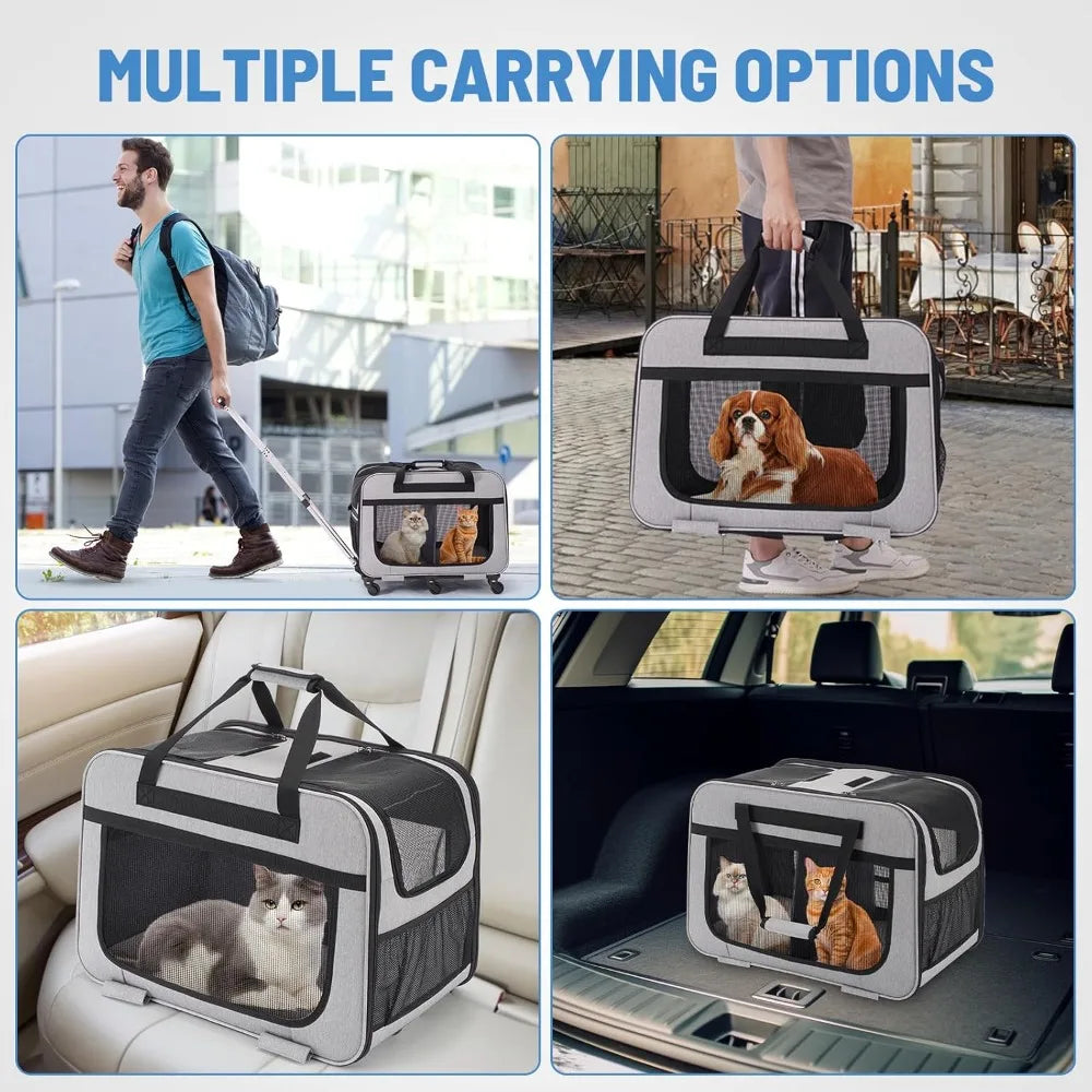 TIFICY Double Pet Carrier With Wheels For Small Dogs Cats