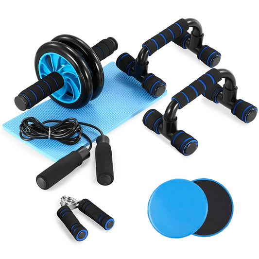 5 In 1 AB Wheel Roller Kit with Push Up Bar Jump Rope Hand Gripper and Knee Pad Fitness Workout