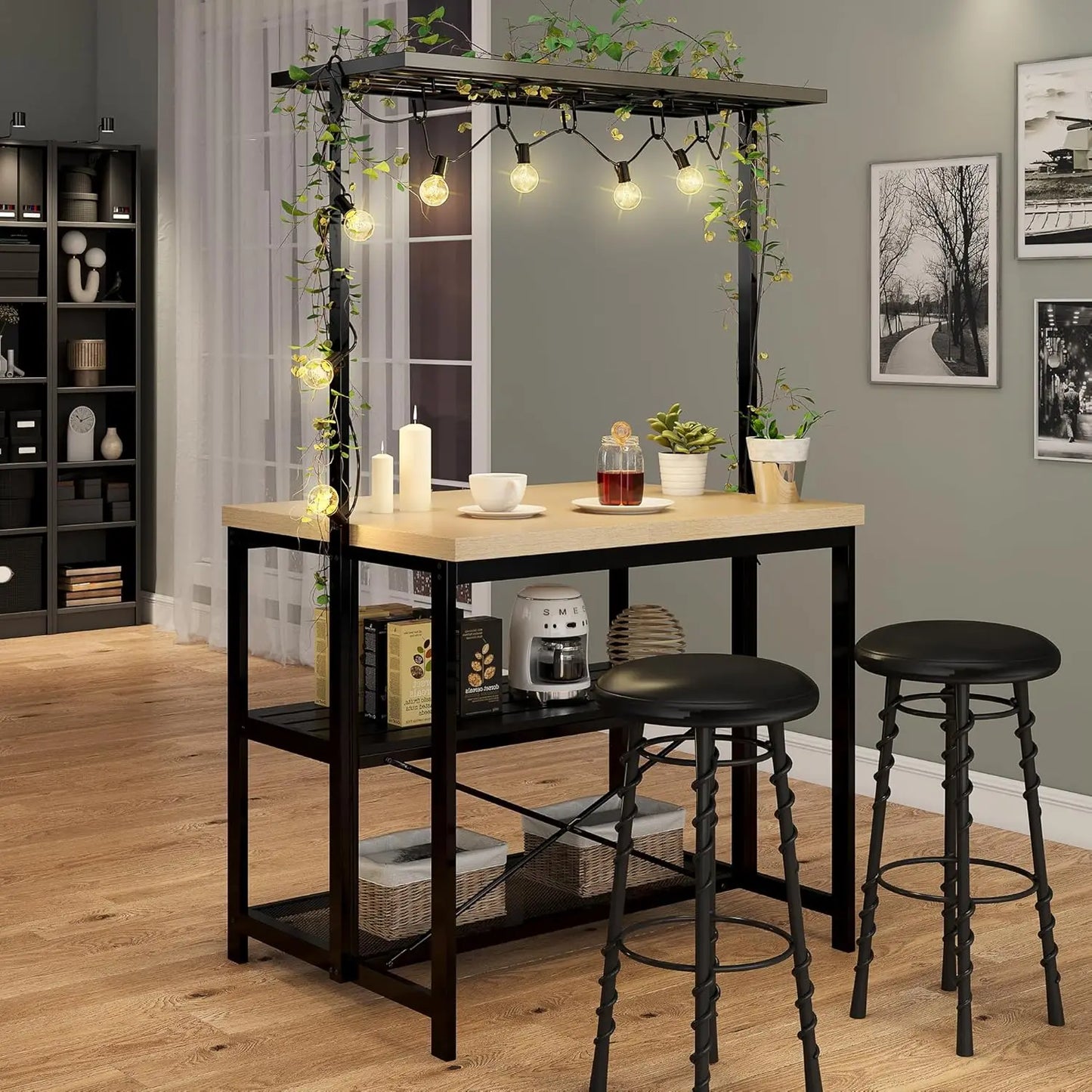 Kitchen Island with Storage Bakers Rack with Power Outlet 3 Tier Microwave Stand Oven Shelf Bar Table