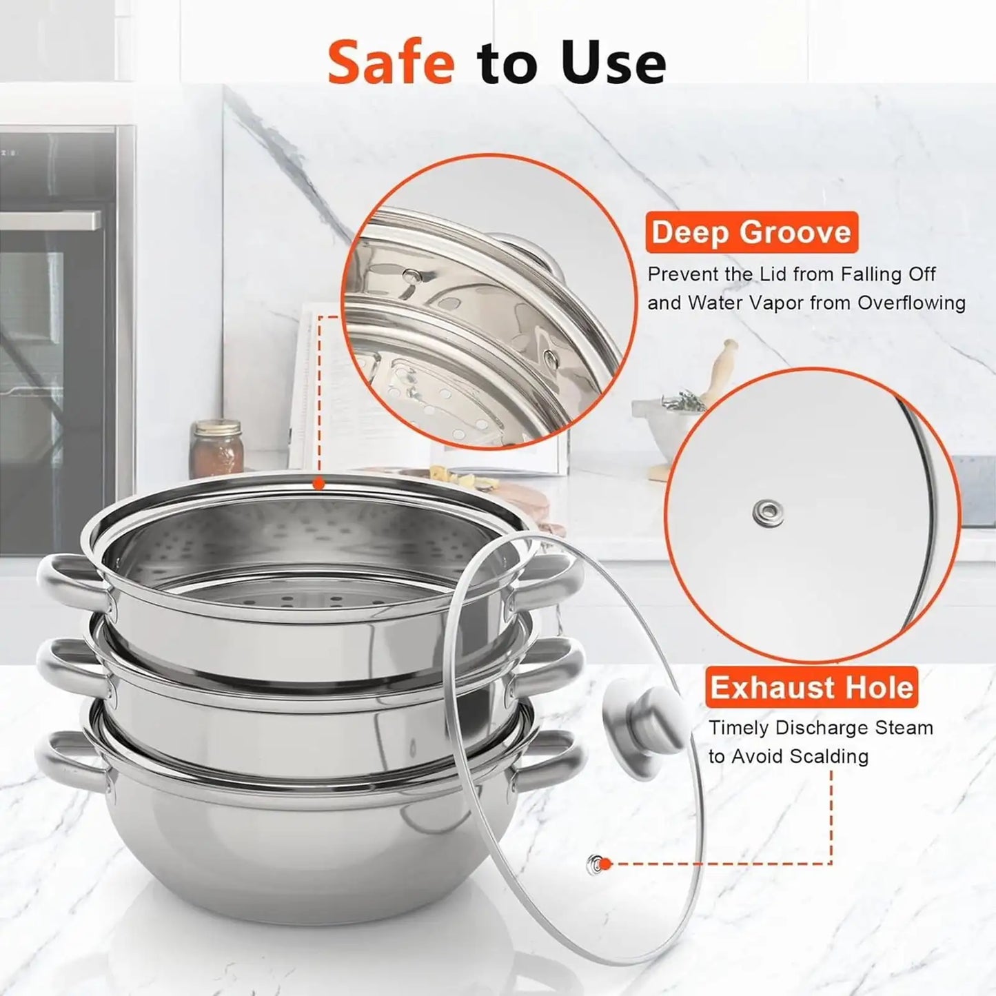 Hign-concerned Stainless Steel 3 Tier Steamer Pot With Lid