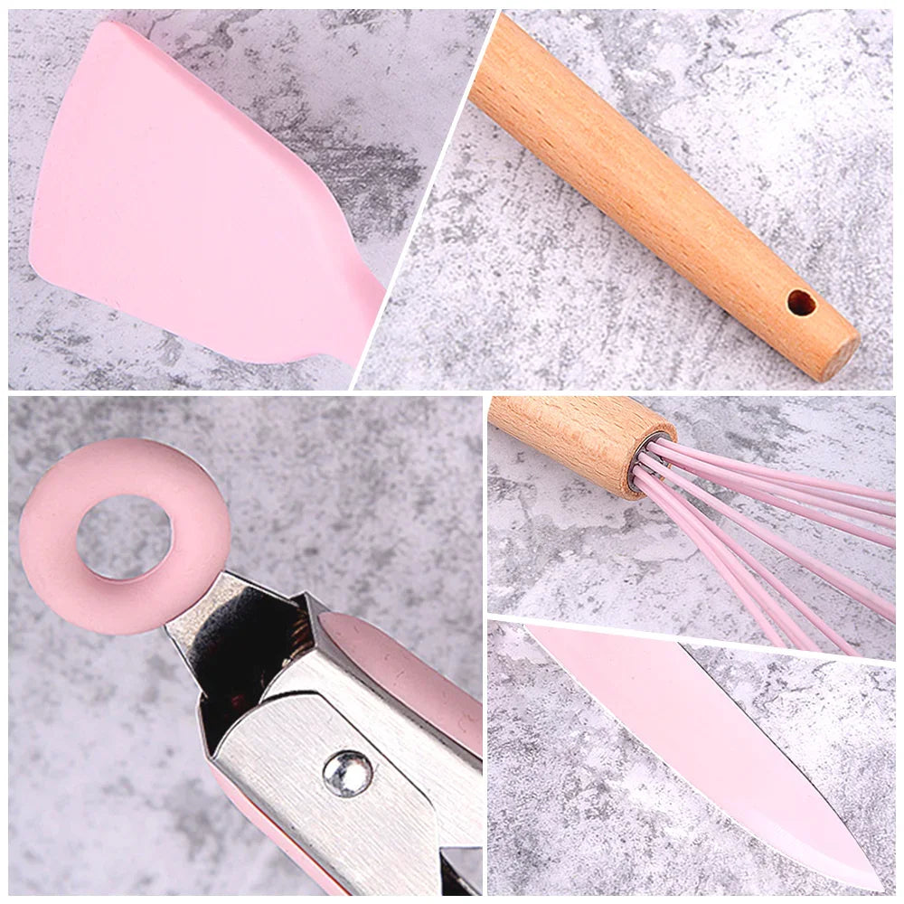 20 Piece Silicone Kitchen Knife Set Heat Resistant Non Stick Soup Spoon Cooking Utensils with Scissors Peeler and Meat Cutter