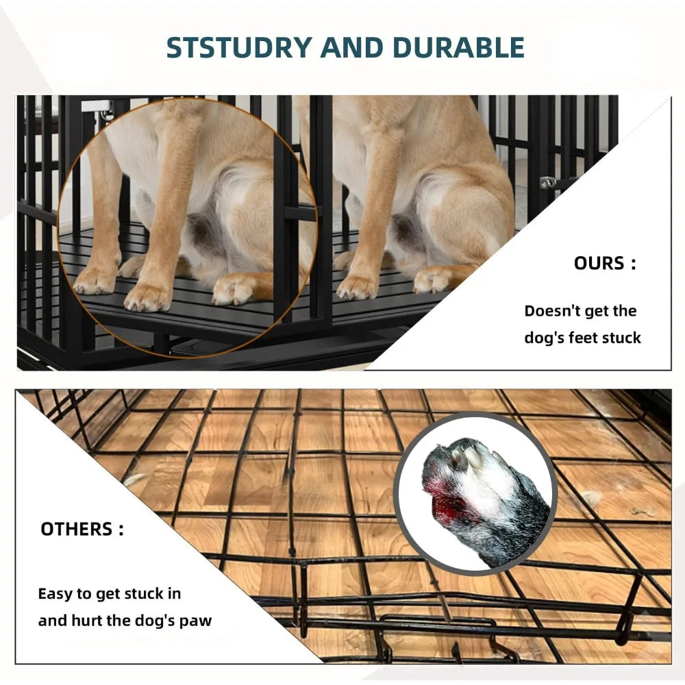Heavy Duty Dog Crate for Large Giant Dogs Metal Pet Cage with Roof Sturdy Playpen 54 Inch Dog Kennel with Strong Latches