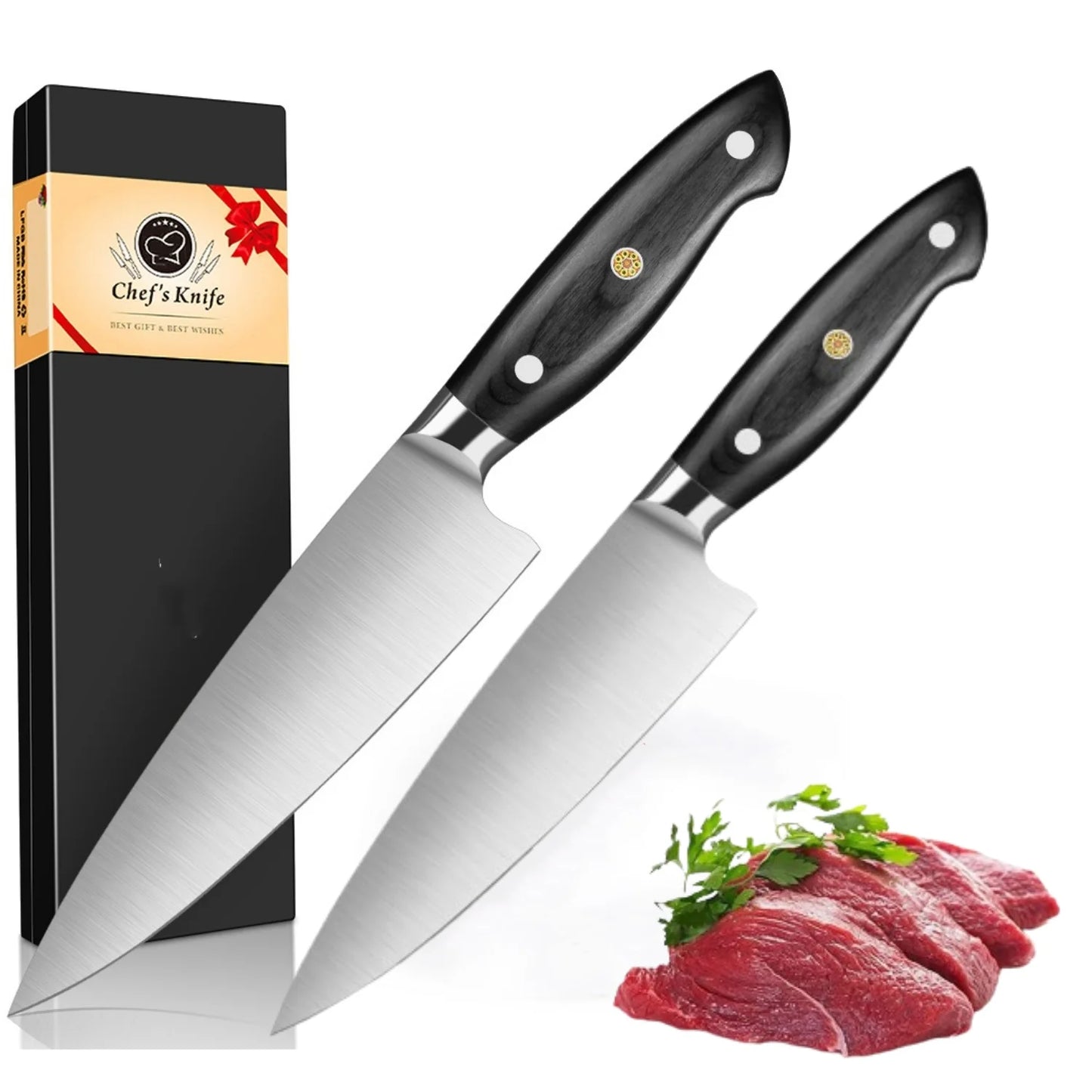 2PCS Pentachro Chef's Knife Professional 67 Layers Japanese Kitchen Knife Chef's Meat Cleaver Knives Wooden Handle
