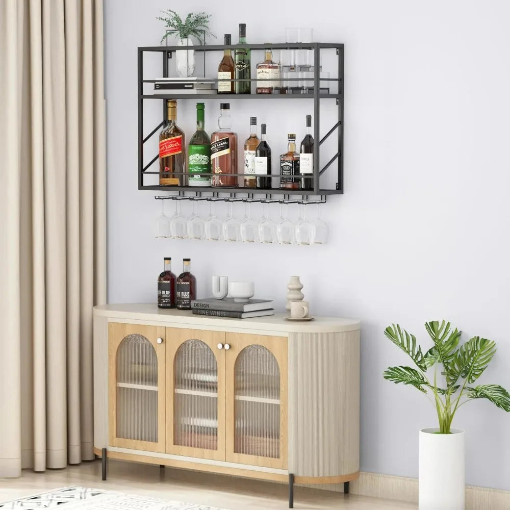 DAFIFY Two Level Metal Wall Wine Rack For Bar Storage