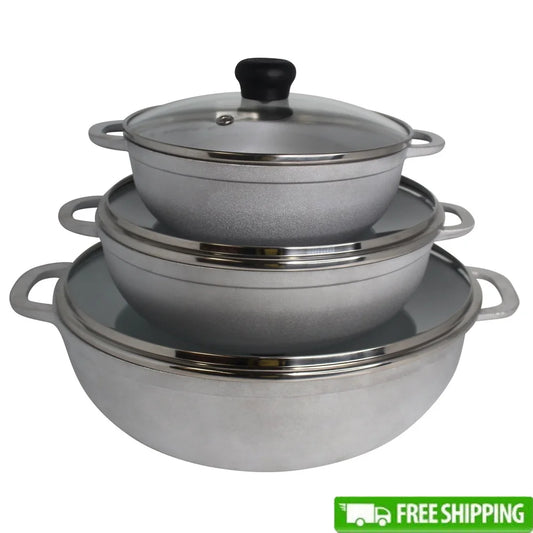 XMSJ Caldero Set Cast Aluminum With Lids 3pc Oven Safe