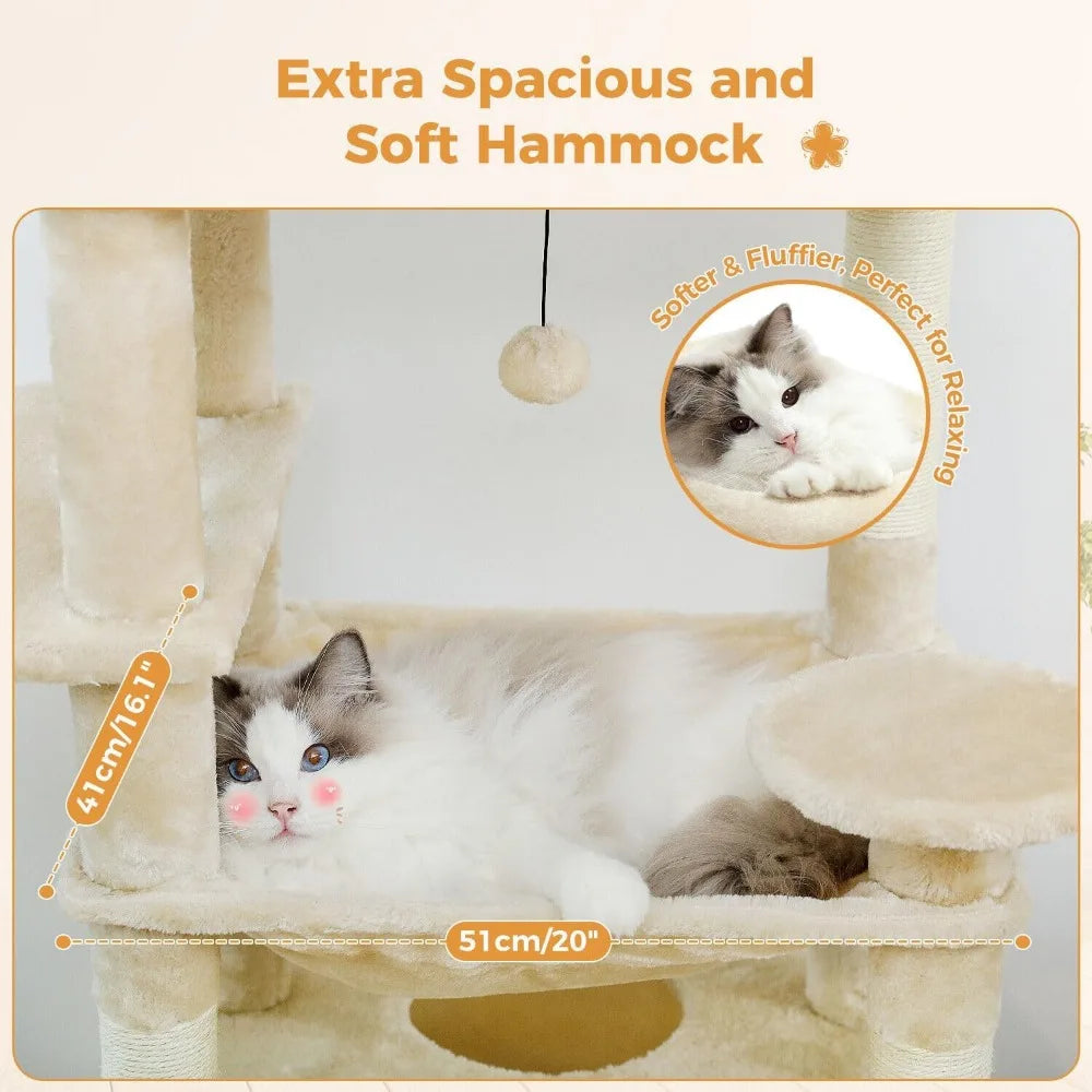 Pawz Road Large Cat Tree 72 Inches Cat Tower for Large Cats Cat Condo with Sisal Covered Scratching Posts and Padded Perches