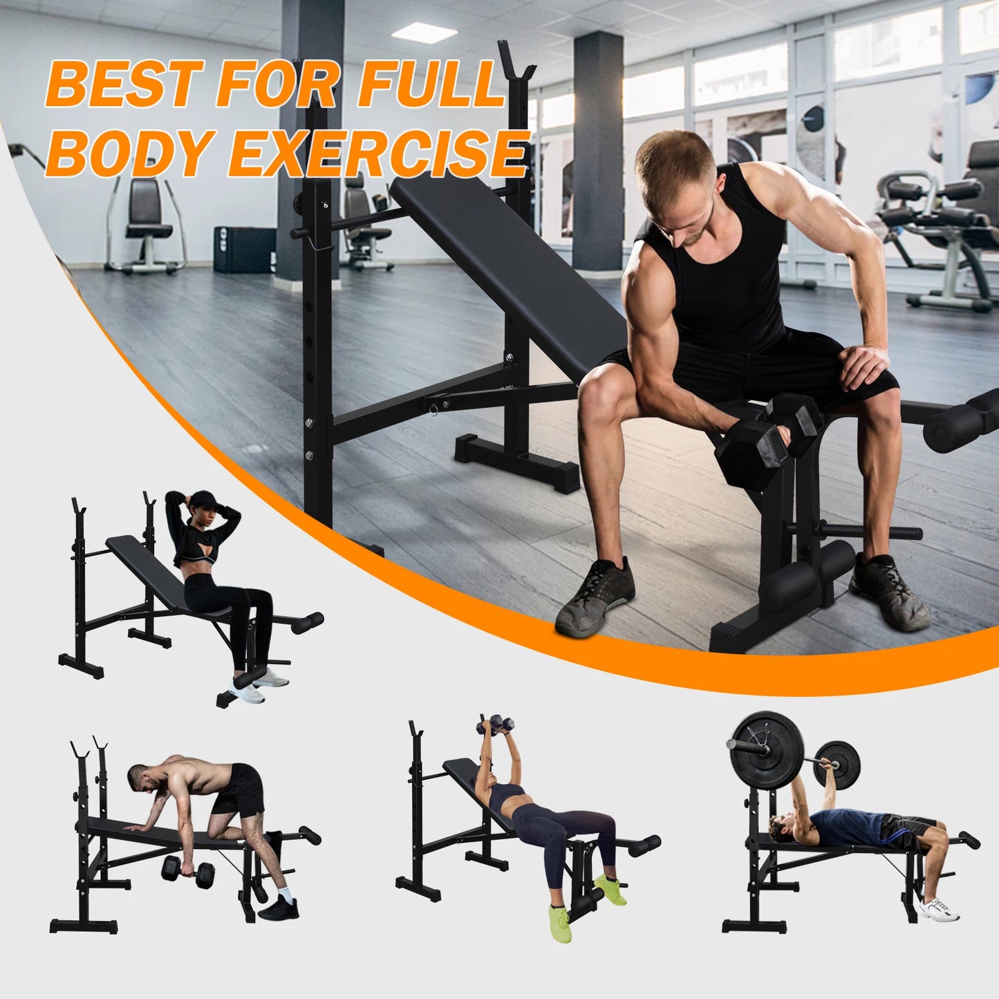 Weight Bench Press Set with Squat Rack and Bench for Home Gym Full Body Workout Fitness Equipment