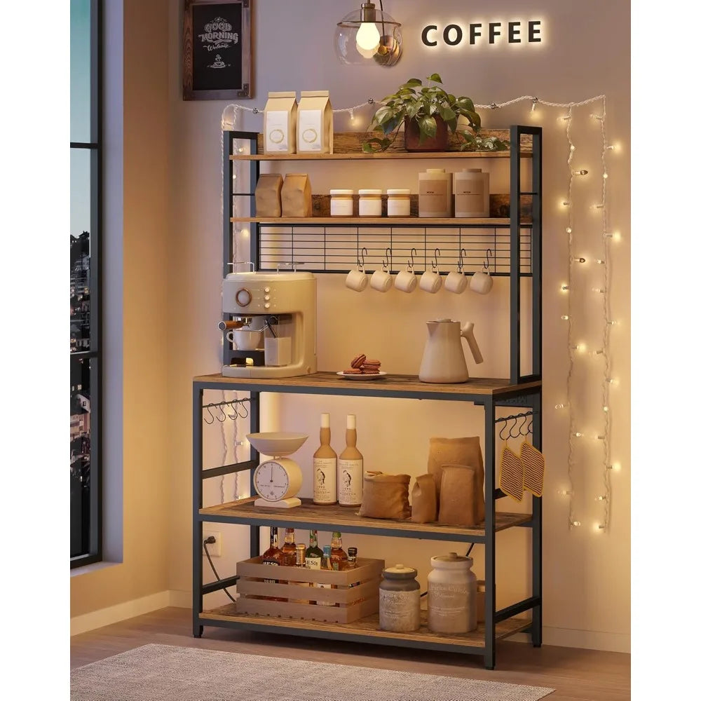 Hutch Bakers Rack With Power Outlet And 14 Hooks Kitchen