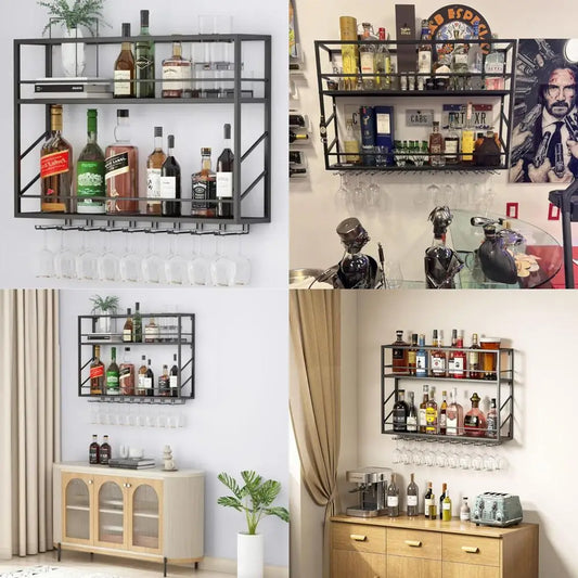 DAFIFY Two Level Metal Wall Wine Rack For Bar Storage