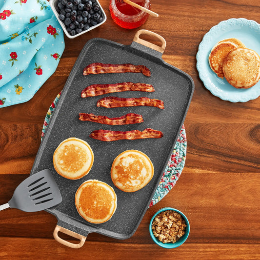 Cast Aluminum Double Griddle Charcoal Grey Speckled Easy Cooking and Cleaning Everyday Kitchen Use