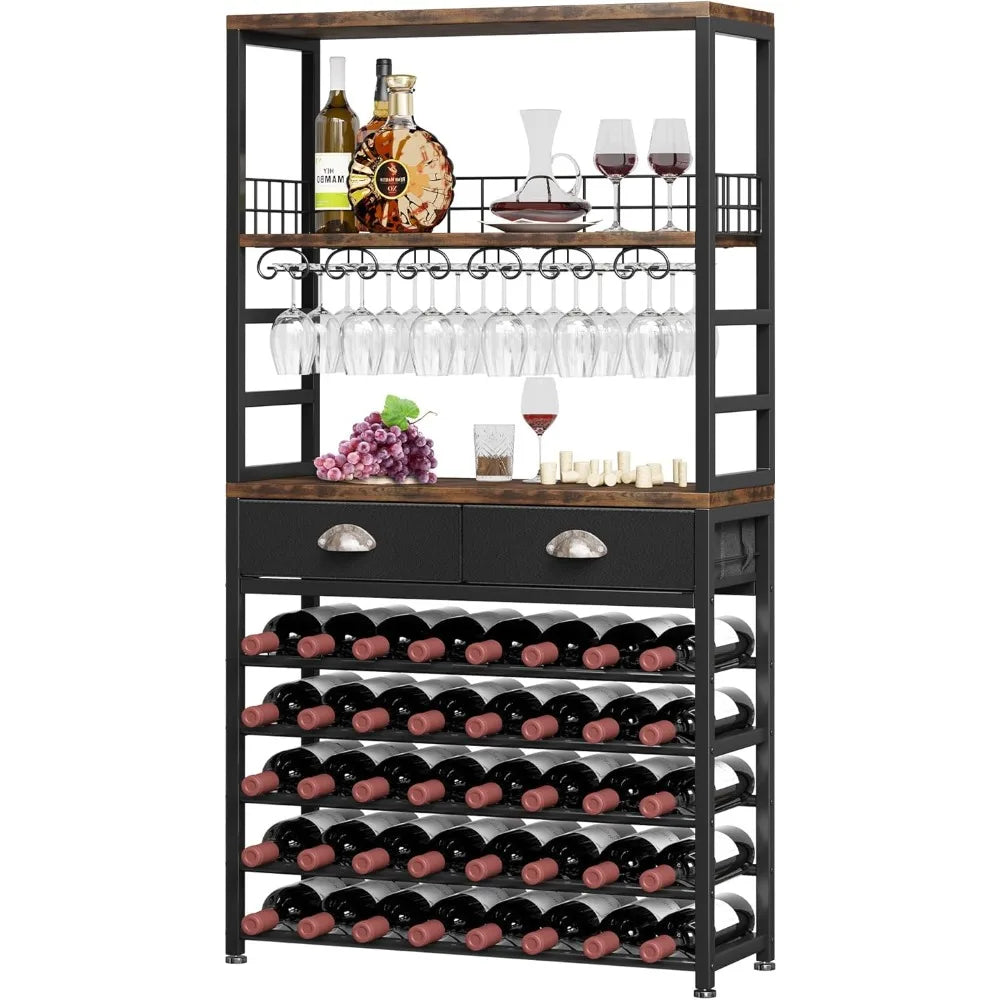 DAFIFY Freestanding 6 Tier Wine Cabinet With Table Storage