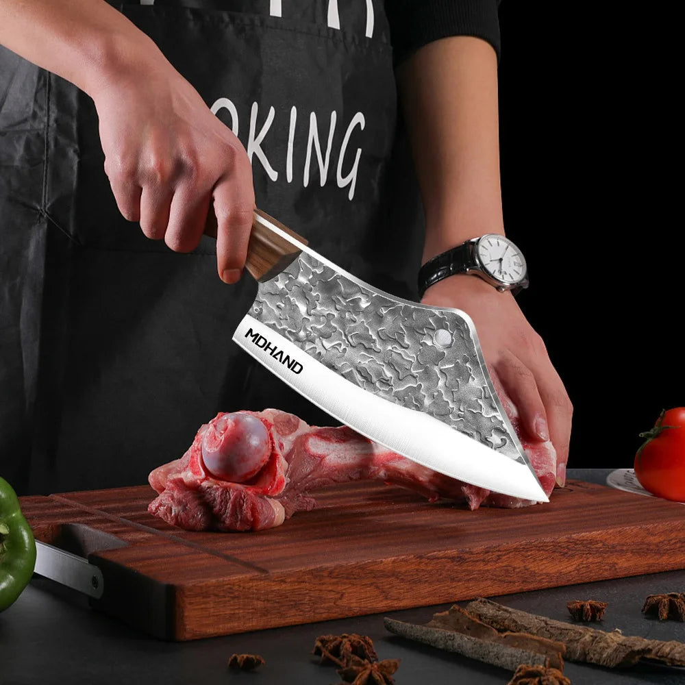 7 Inch Hand Forged Stainless Steel Kitchen Butcher Knife Sharp Meat Cleaver Cooking Chef Knife for Chicken and Beef