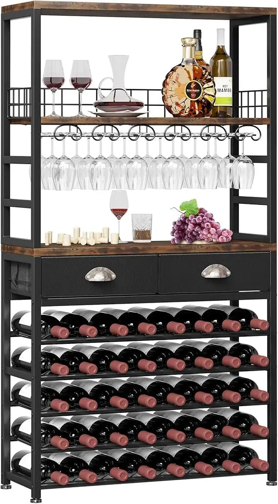 DAFIFY Freestanding 6 Tier Wine Cabinet With Table Storage