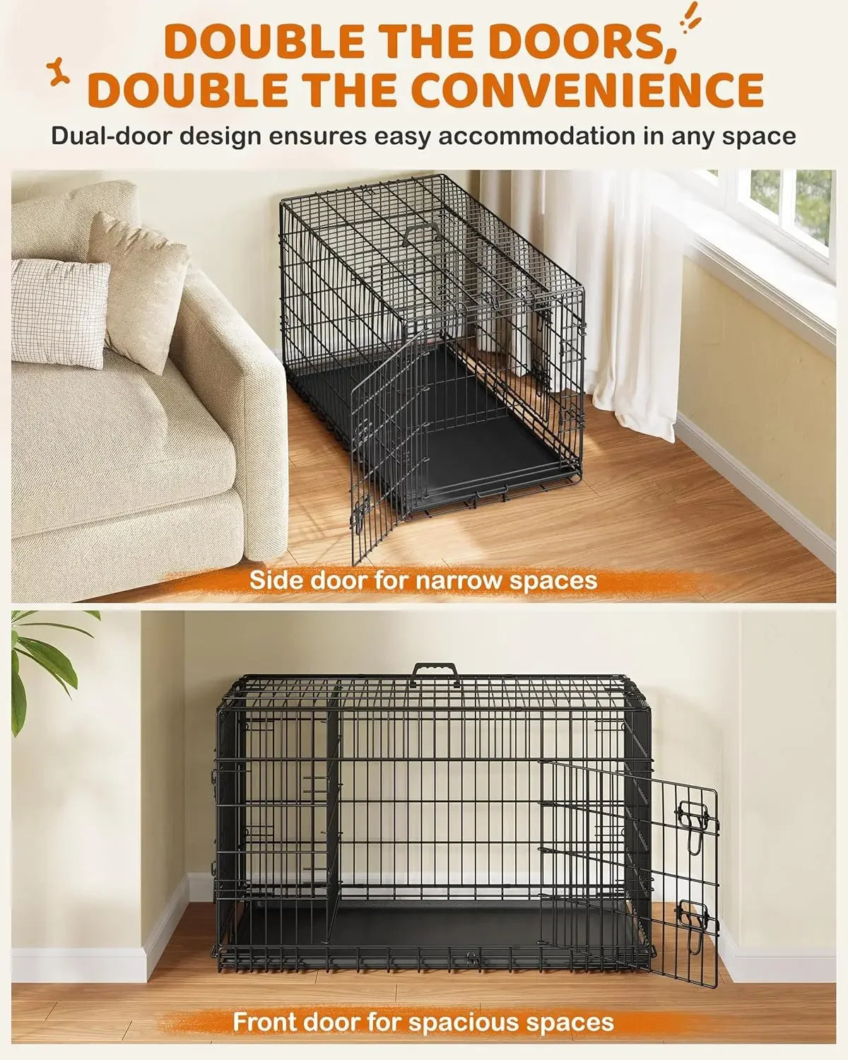 42 Inch Dog Crate Double Door Dog Crate with Divider for Puppy to Adult XL Collapsible Metal Dog Crate with Removable Tray Wire Dog Kennel Pet Crate for Large Dogs Portable Travel Cage Black