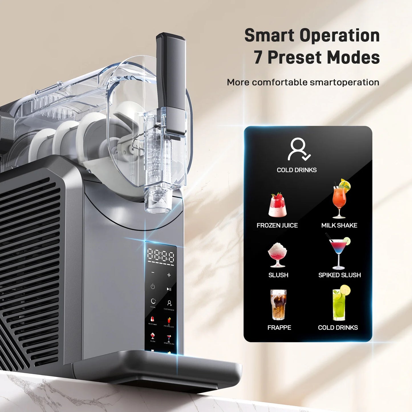 7 in 1 Professional Home Slushie Machine with Rapid Chill Technology for Frozen Drinks and Automatic Cleaning