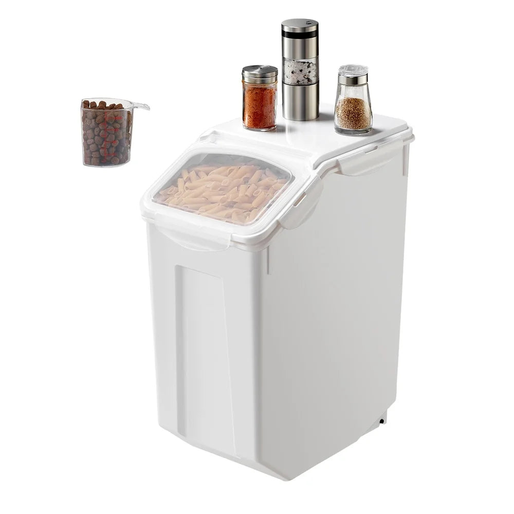 Airtight Food Storage Container 20L 4.5 Gallon Big Canine Food Bin with Wheels Measuring Cup Damp Proof Design Pet Supplies