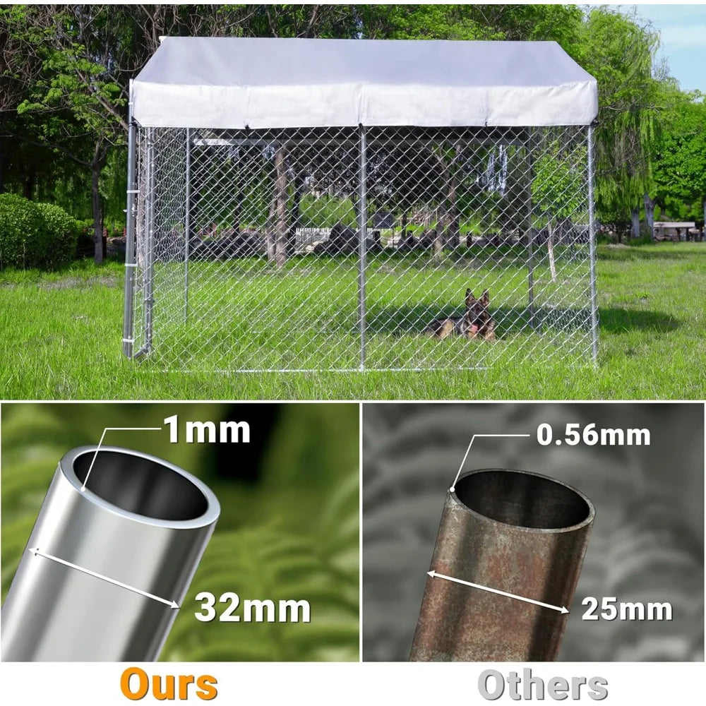 Outdoor Dog Kennel Large with Roof Heavy Duty Dog Run Enclosure Pet Playpen with Galvanized Chain