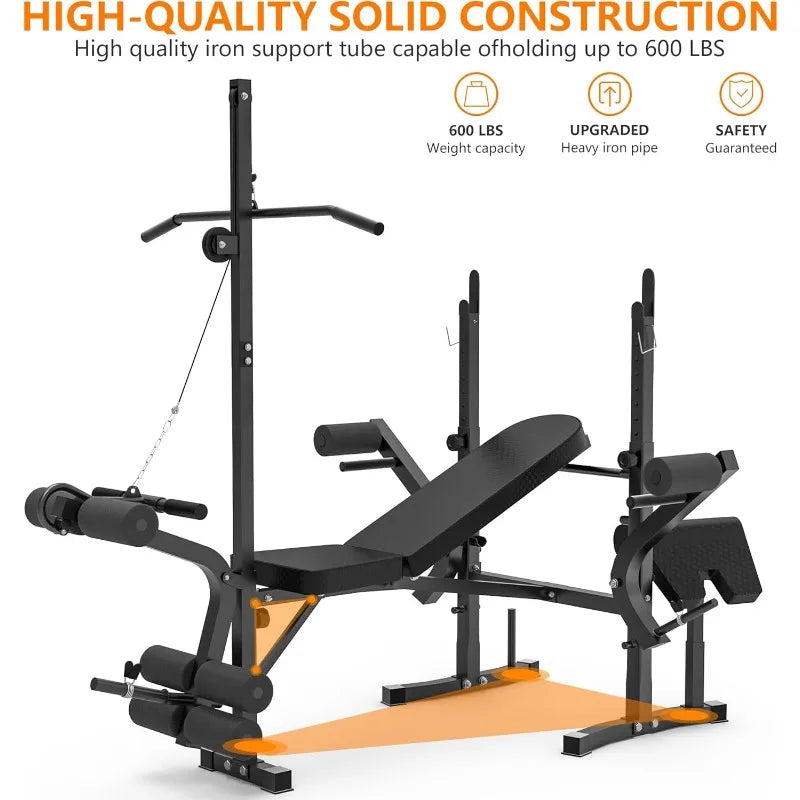 600lbs 6 in 1 Adjustable Weight Bench Set with Leg Extension and Leg Curl Multi Function Bench Press Set for Full Body Workout