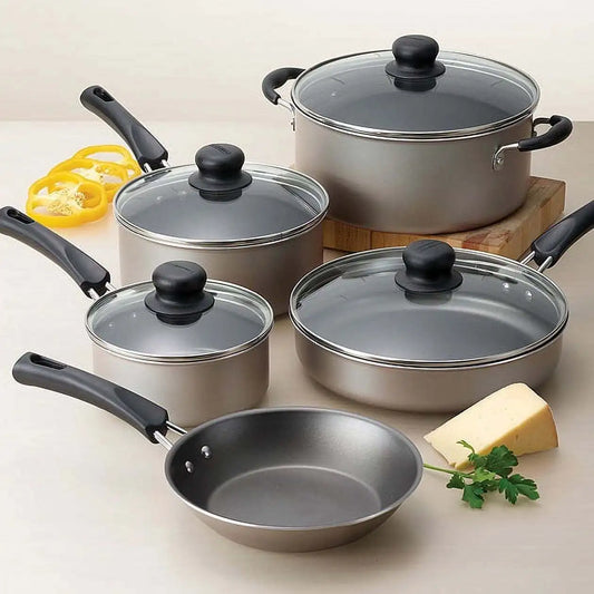 9 Piece All Round Non Stick Cookware Champagne Set Lightweight Durable Kitchen Essential