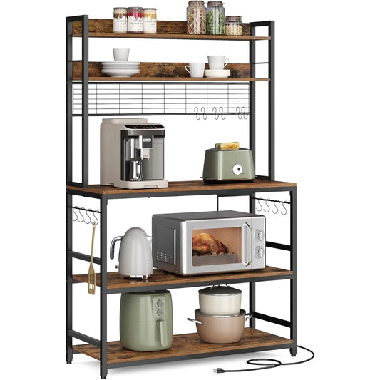 Hutch Bakers Rack With Power Outlet And 14 Hooks Kitchen