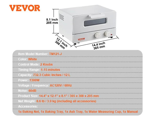 VEVOR 5 In 1 Steam Oven Toaster Convection Countertop Oven