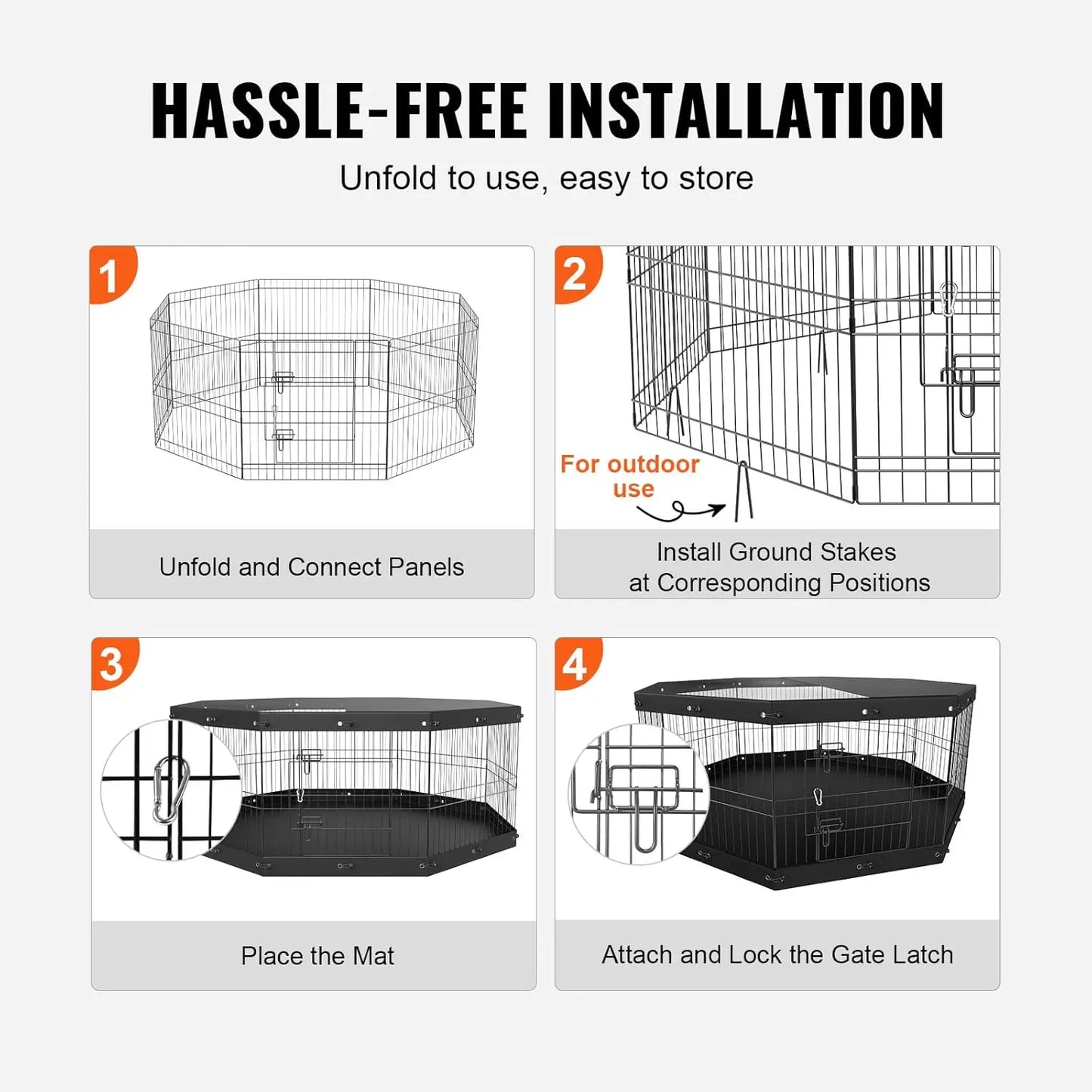 Foldable Metal Dog Exercise Pen Pet Playpen Dog Fence for Camping with Top Cover and Bottom Pad 24 Inch Height 8 Panels Puppy Crate Indoor Outdoor for Medium Dogs