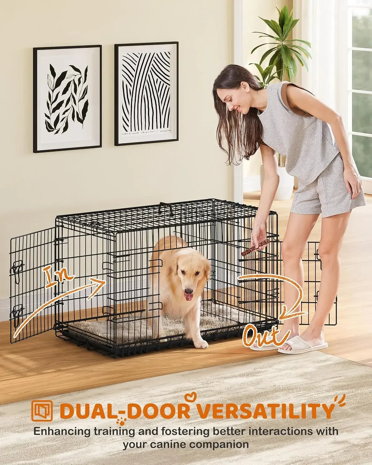 42 Inch Dog Crate Double Door Dog Crate with Divider for Puppy to Adult XL Collapsible Metal Dog Crate with Removable Tray Wire Dog Kennel Pet Crate for Large Dogs Portable Travel Cage Black