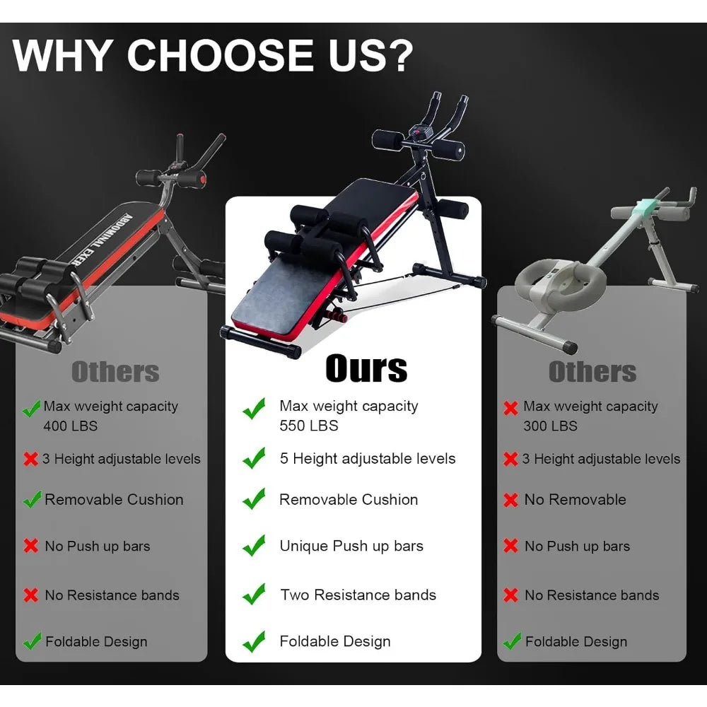Abs Workout Machine for Core Training Adjustable Sit Ups Collapsible Resistance Band with LCD Display